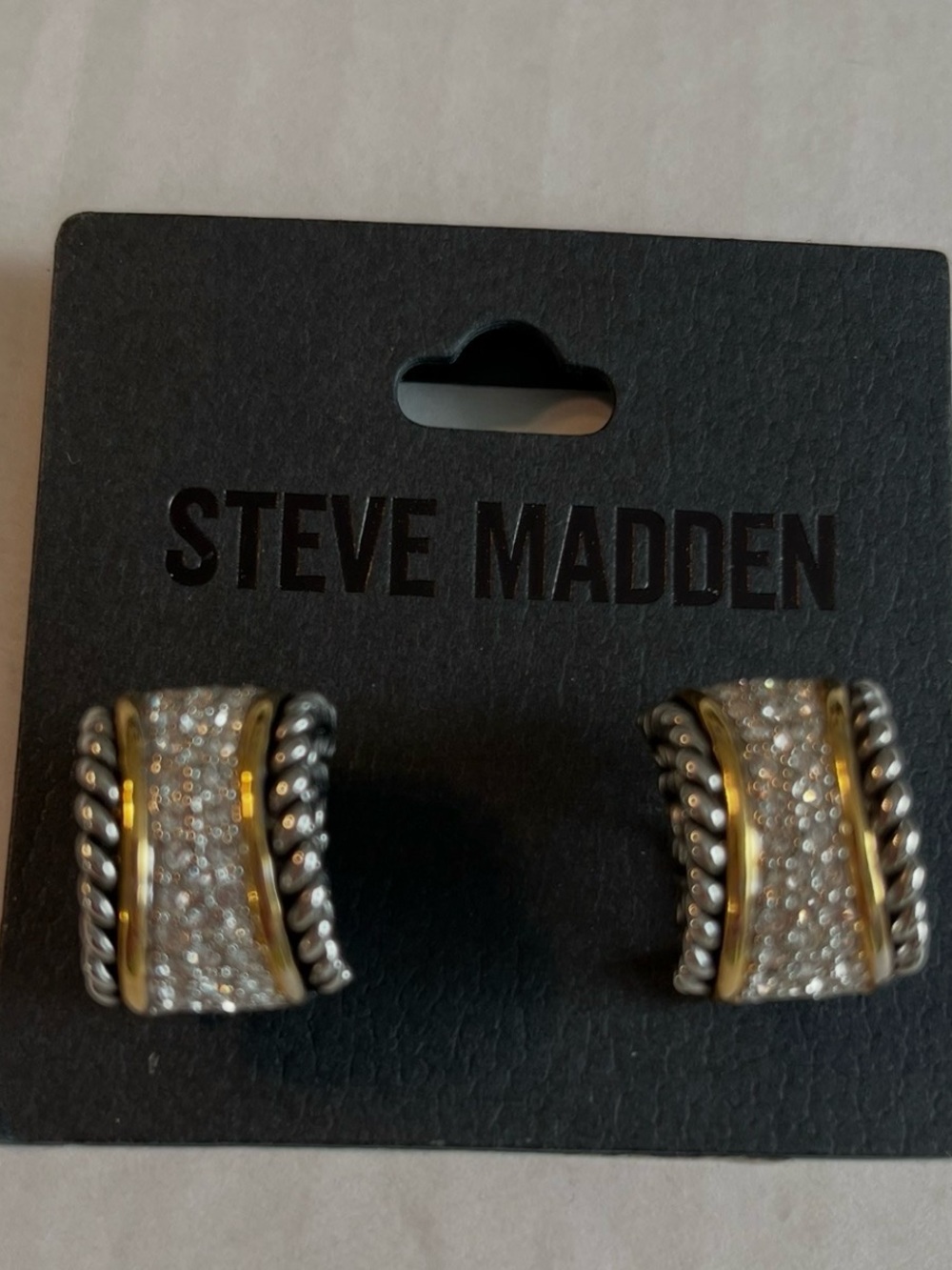 Steve Madden Two-Tone Gold and Silver Crystal Hoop Earrings